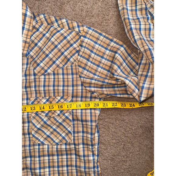 Sears Button Up Mens Medium Tan Plaid Western Snap Button Long Sleeve Shirt 80s - Picture 5 of 7